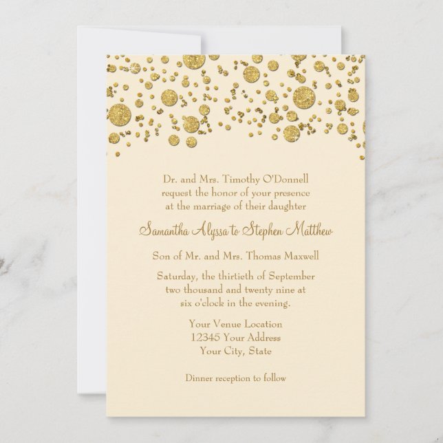 Invitation Parties scintillant de feuille d'or Confetti Dots  (Devant)