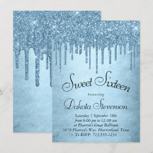Invitation Parties scintillant de glace à goutte   Blue Faux 