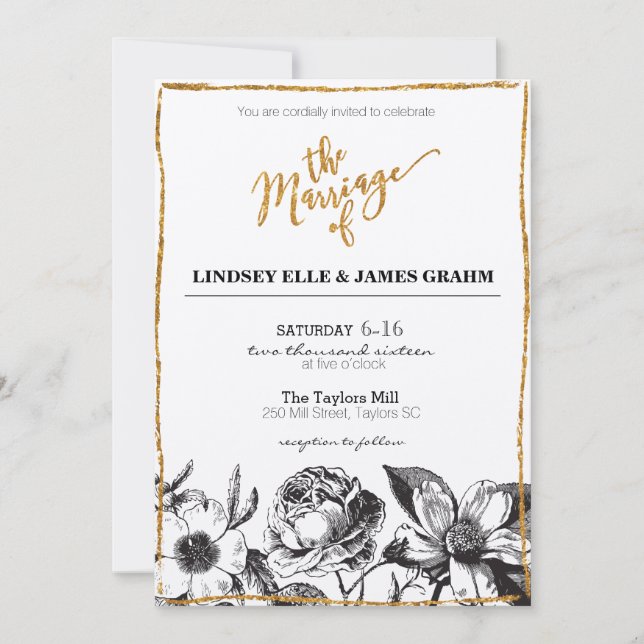 Invitation Parties scintillant de glam Noir et blanc Mariage  (Devant)