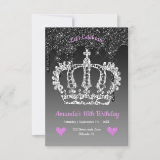 Invitation Parties scintillant de la Couronne et de la goutte