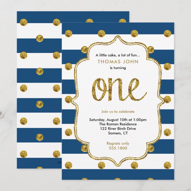 Invitation Parties scintillant de la Marine et de l'or Invita (Devant / Derrière)