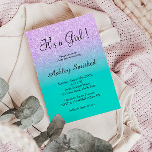 Invitation Parties scintillant de lavande turquoise ombre bab