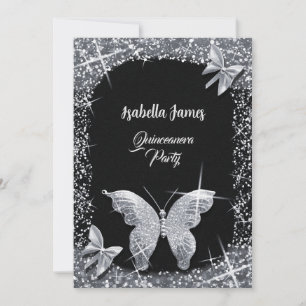 Invitation parties scintillant de luxe chic noir argent Butte