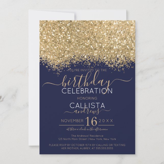 Invitation Parties scintillant de luxe moderne Gold Marine Co (Devant)