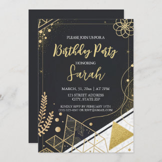 Invitation parties scintillant de luxe noir et or moderne ann