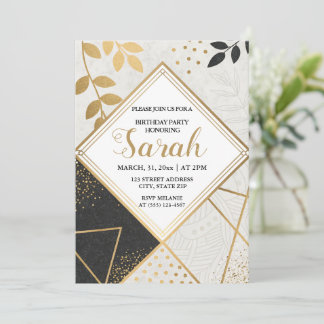 Invitation parties scintillant de luxe noir et or moderne ann