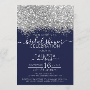Invitation Parties scintillant de luxe Silver Navy Fête des m