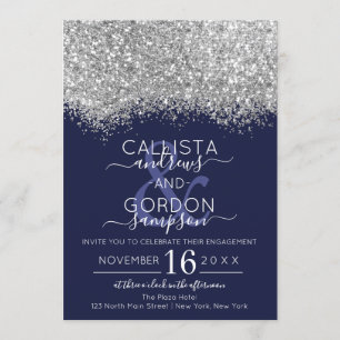Invitation Parties scintillant de luxe Silver Navy Fiançaille
