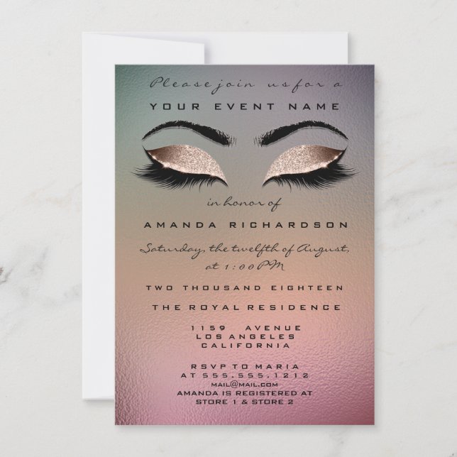 Invitation Parties scintillant de maquillage Ombre rose or 16 (Devant)