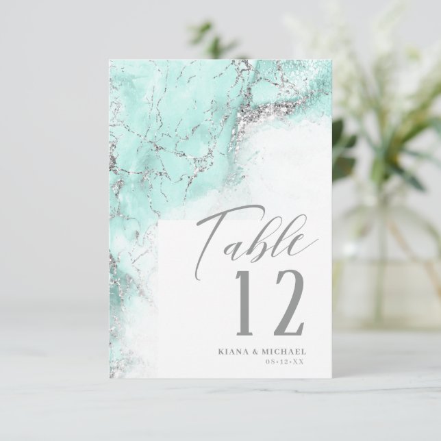 Invitation Parties scintillant de marbre Mariage Turquoise Si (Debout devant)