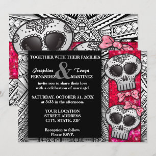 Invitation Parties scintillant de Mariage de crâne de sucre n