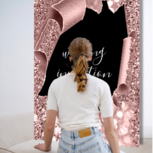 Invitation Parties scintillant de Mariage Rose en or noir bla