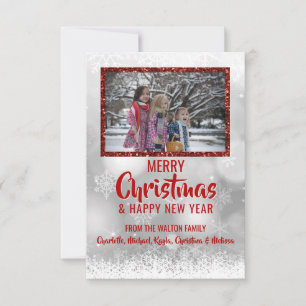 Invitation Parties scintillant de neige blanche ROUGE Noël  P