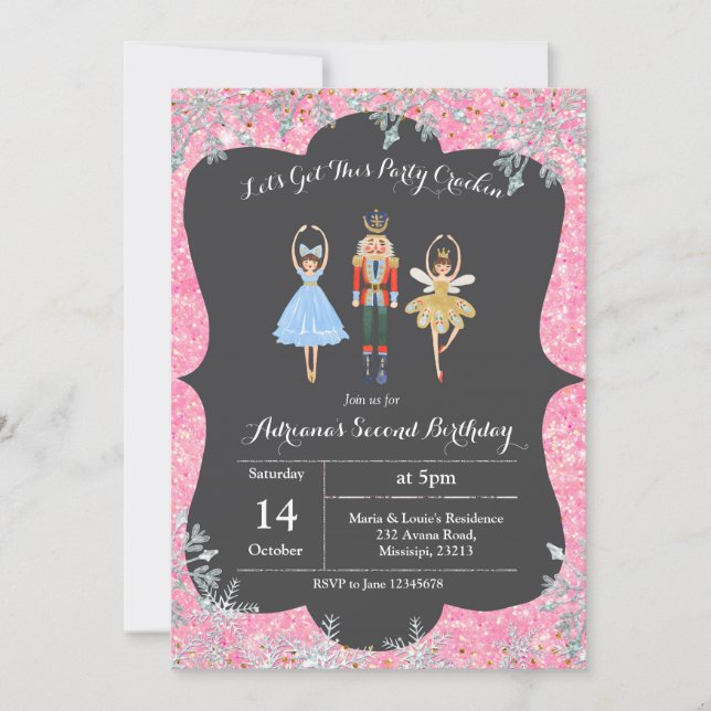 Invitation Parties scintillant de Noël rose Birthday Invitati (Devant)