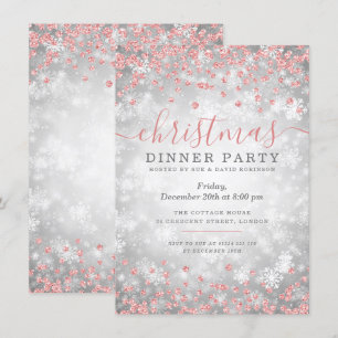 Invitation Parties scintillant de Noël rose or et argent Merv