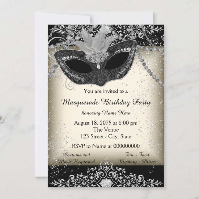 Invitation Parties scintillant de perle noire et ivoire Masqu (Devant)