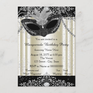 Invitation Parties scintillant de perle noire et ivoire Masqu
