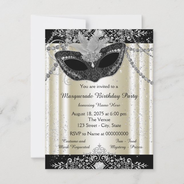 Invitation Parties scintillant de perle noire et ivoire Masqu (Devant)