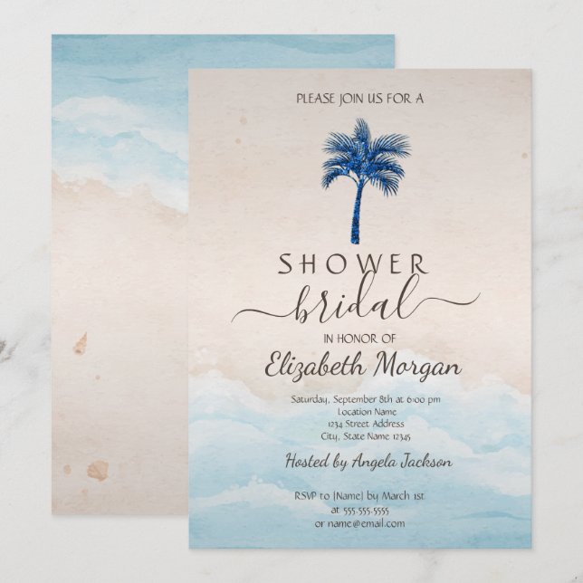 Invitation Parties scintillant de plage Tropical Palm Fête de (Devant / Derrière)