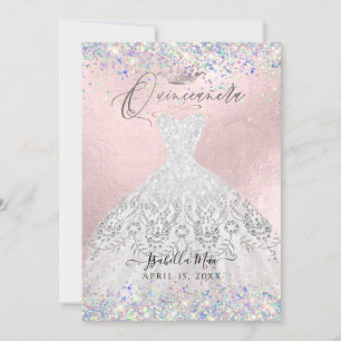 Invitation Parties scintillant de poussière d'or blanche Quin