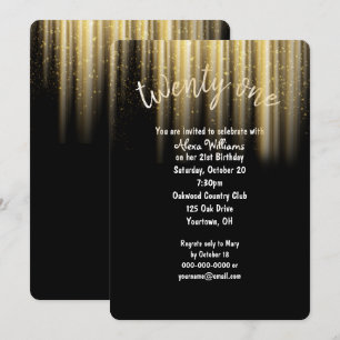 Invitation parties scintillant de rayon d'or 21e anniversaire