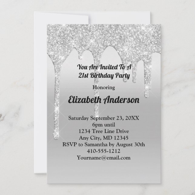 Invitation Parties scintillant de séchage Argent Personnalisé (Devant)