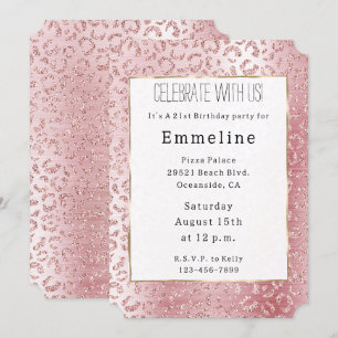 Invitation Parties scintillant de verre rose pâle Leopard