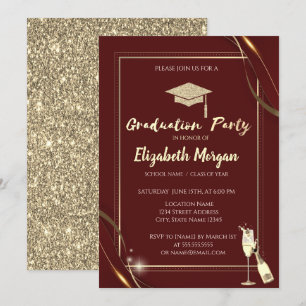 Invitation Parties scintillant de vin Red Frame Or Casquette 
