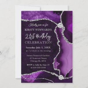 Invitation Parties scintillant de violet et d'argent Faux Aga