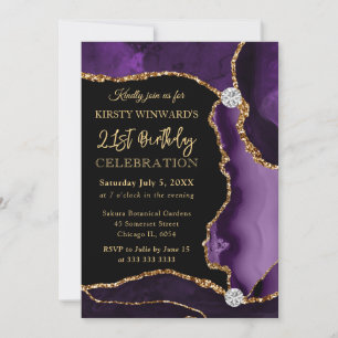 Invitation Parties scintillant de violet et d'or Faux Agate A