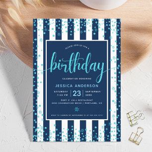 Invitation Parties scintillant d'écriture turquoise d'anniver