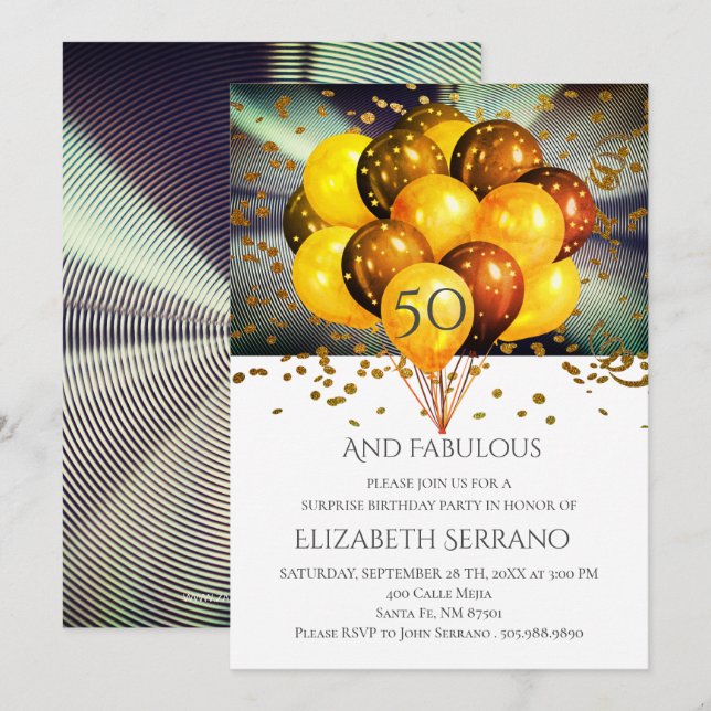 Invitation Parties scintillant des ballons d'anniversaire sur (Devant / Derrière)