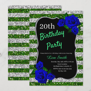 Invitation Parties scintillant des rayures d'argent vert Rose