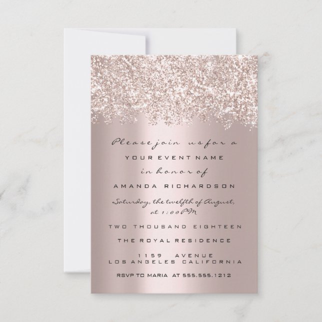 Invitation Parties scintillant d'étincelle Confetti Grey Rose (Devant)