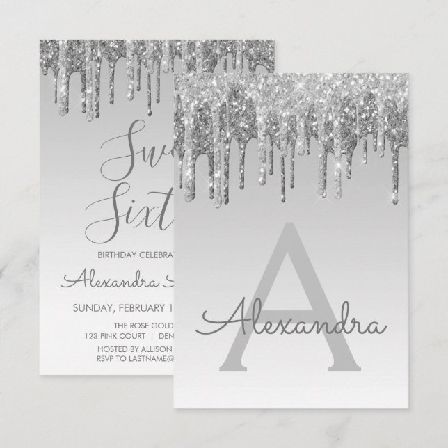 Invitation Parties scintillant d'étincelle d'argent Sweet six (Devant / Derrière)