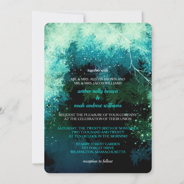 Invitation Parties scintillant d'hiver Mystic Forest Mariage (Devant)
