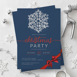 Invitation Parties scintillant d'hiver Silver Navy Snowflake 