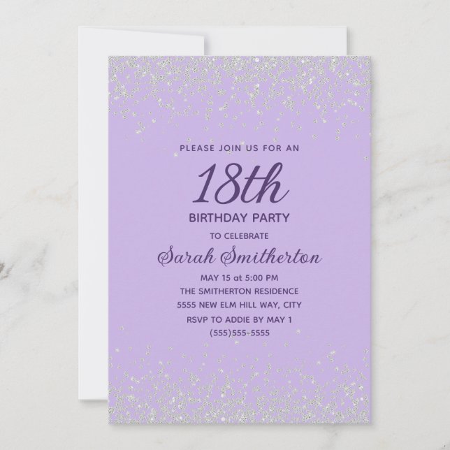 Invitation Parties scintillant diamant en argent Lavender 18e (Devant)