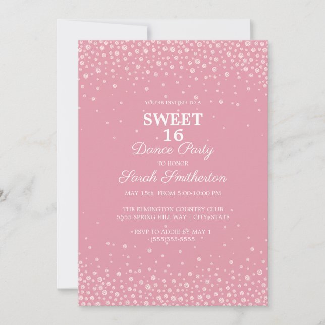 Invitation Parties scintillant Diamant Rose Bleu Douce 16 Dan (Devant)