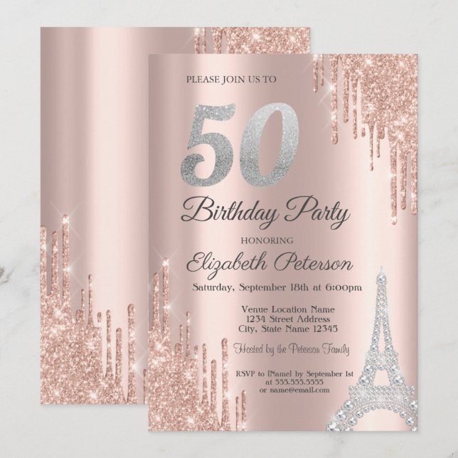 Invitation Parties scintillant, Diamants Tour Eiffel 50e anni (Devant / Derrière)