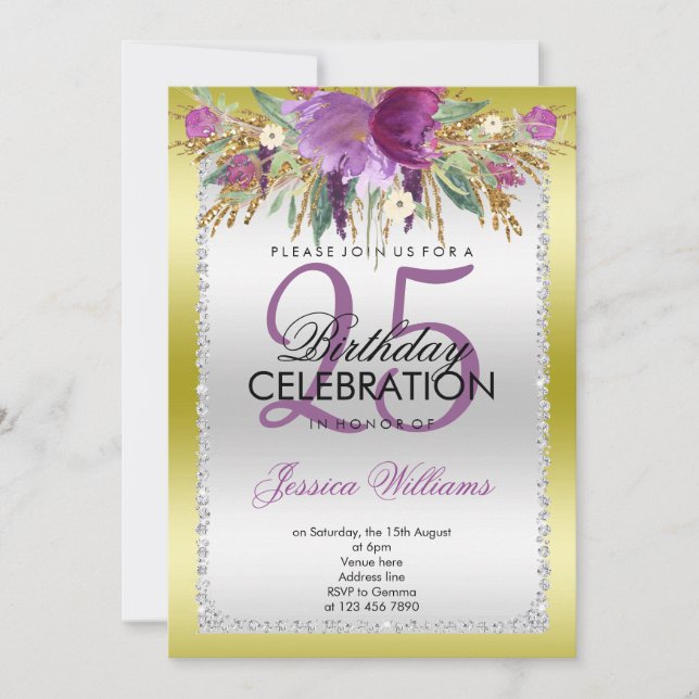 Invitation Parties scintillant Diamond Classy Fleurs d'aquare (Devant)