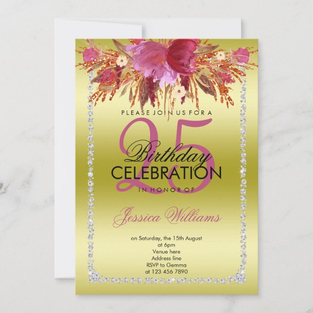 Invitation Parties scintillant Diamond Classy Fleurs d'aquare (Devant)