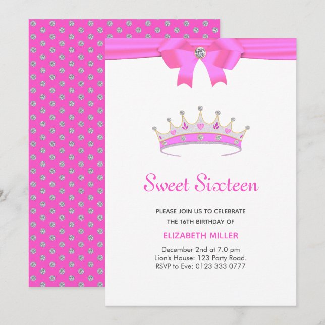 Invitation Parties scintillant Diamond Tiara Sweet sixteen (Devant / Derrière)