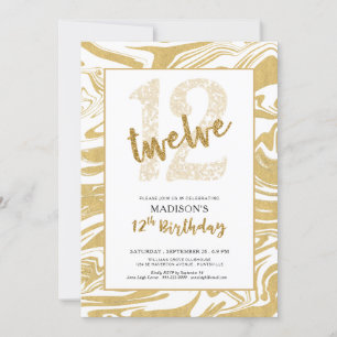 Invitation Parties scintillant d'or 12e anniversaire Typograp