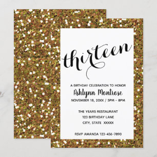 Invitation Parties scintillant d'or 13e anniversaire