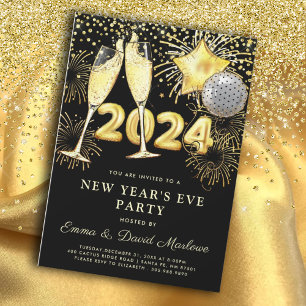 Invitation Parties scintillant d'or 2023 du Nouvel An sur Noi