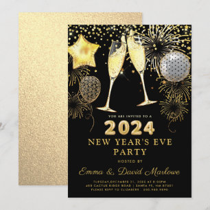 Invitation Parties scintillant d'or 2024 du Nouvel An sur Noi