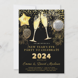 Invitation Parties scintillant d'or 2024 du Nouvel An sur Noi