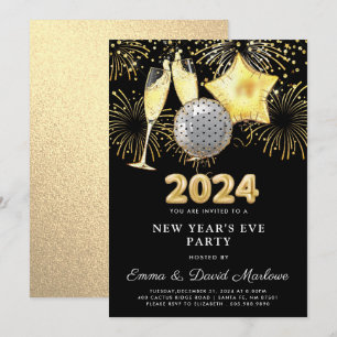 Invitation Parties scintillant d'or 2024 du Nouvel An sur Noi