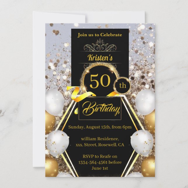 Invitation Parties scintillant d'or 50e anniversaire Invitati (Devant)